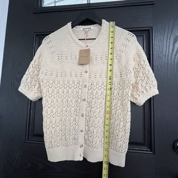 Boden Women's Natural Elodie Stitch Short Sleeve Crew Cardigan Size S NWT - Picture 3 of 4